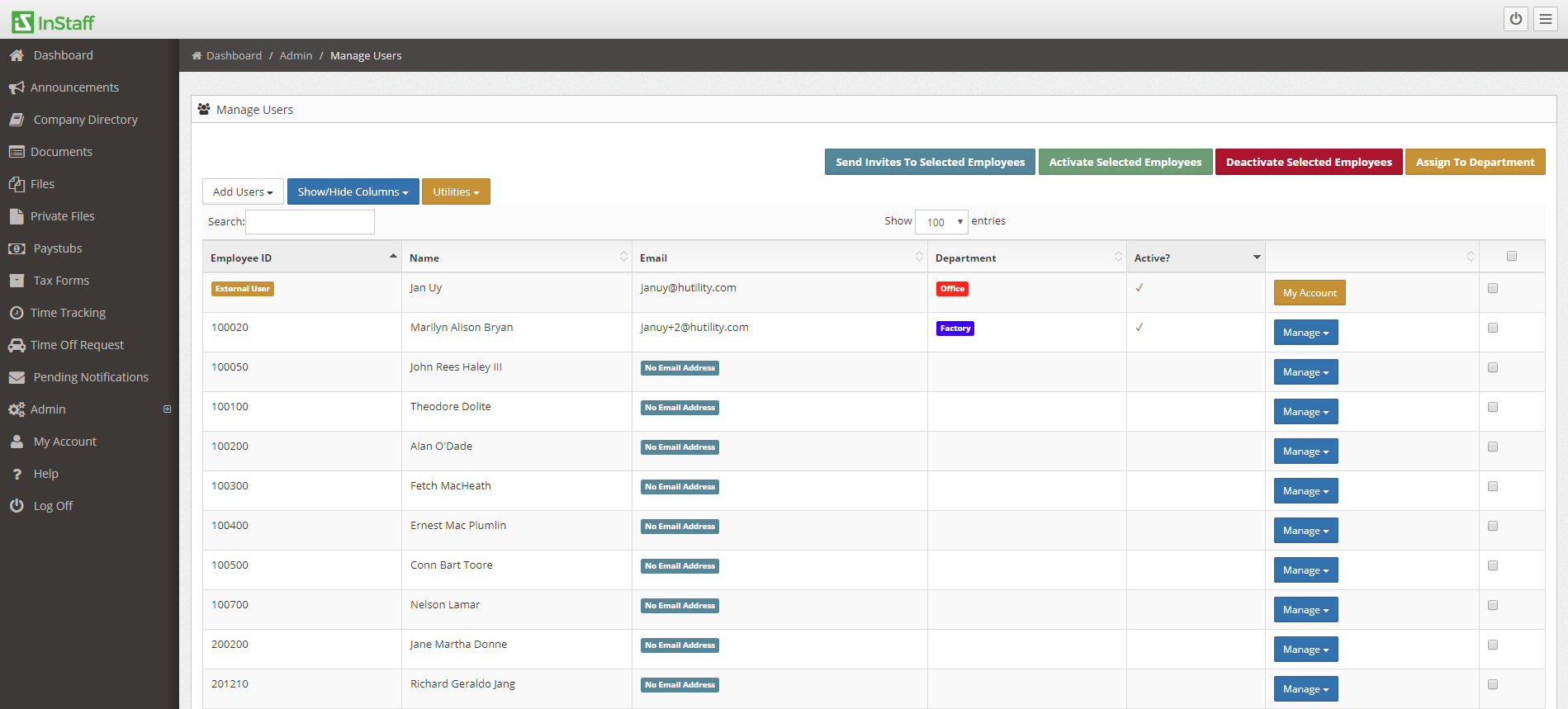 Active/Inactive Employees InStaff Knowledgebase