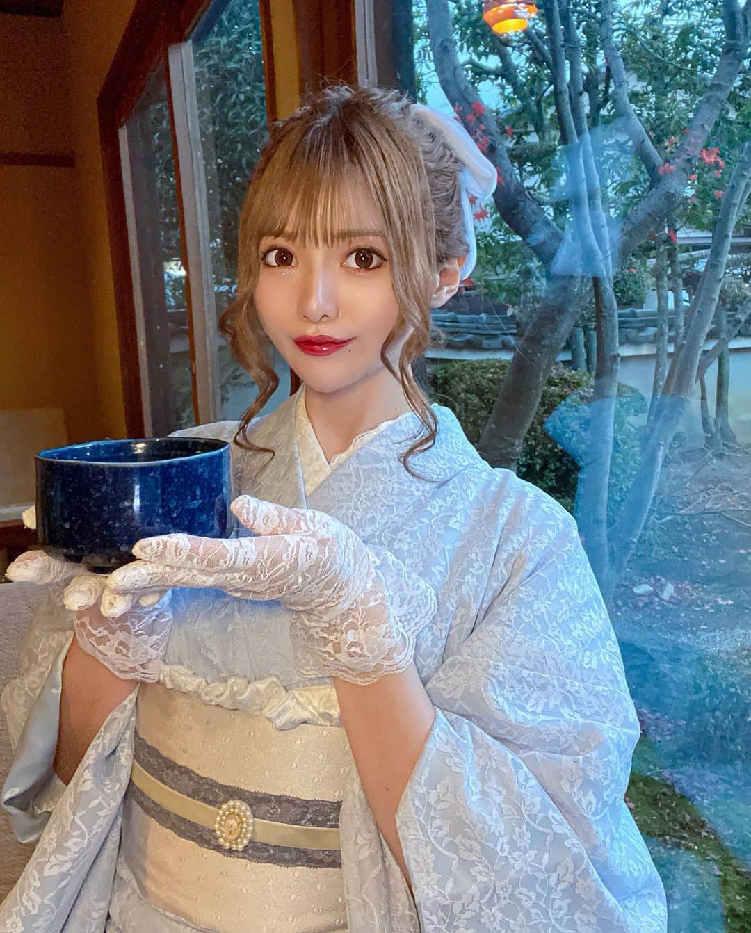 りのにゃんさんのインスタグラム写真 (りのにゃんInstagram)「ﾟ+.*ʚ♡ɞ*.+ﾟ ⁡ ⁡ 水色のお着物かわいすぎ💎 ⁡ ⁡次は