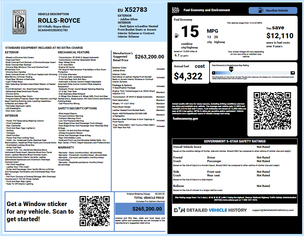 Lookup Rolls Royce Window Stickers By VIN