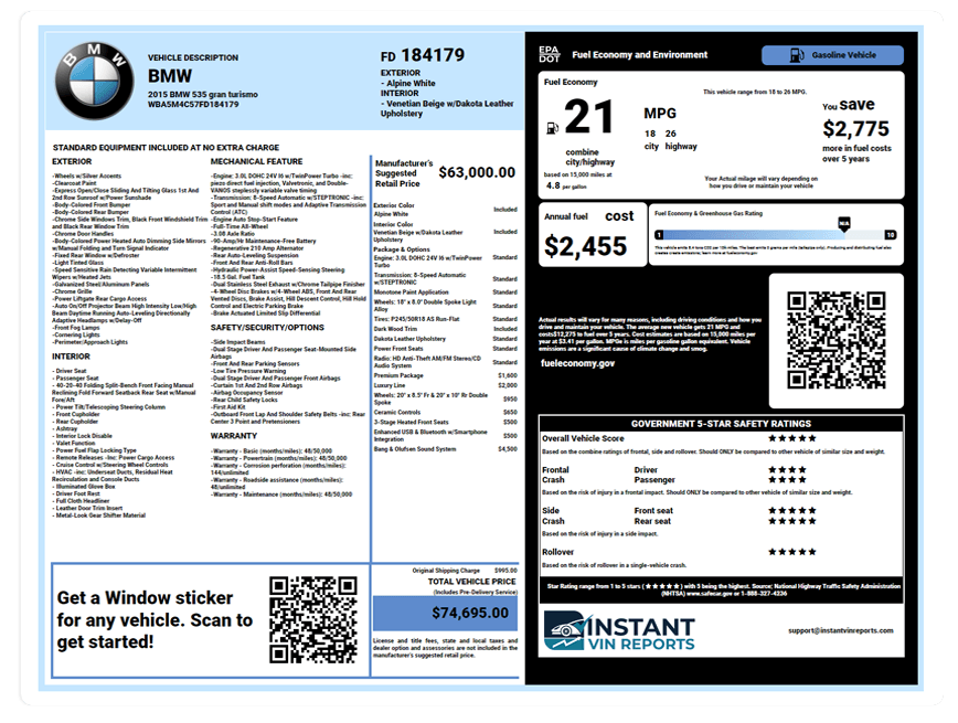 Lookup Window Stickers By VIN or Search Get Access Now