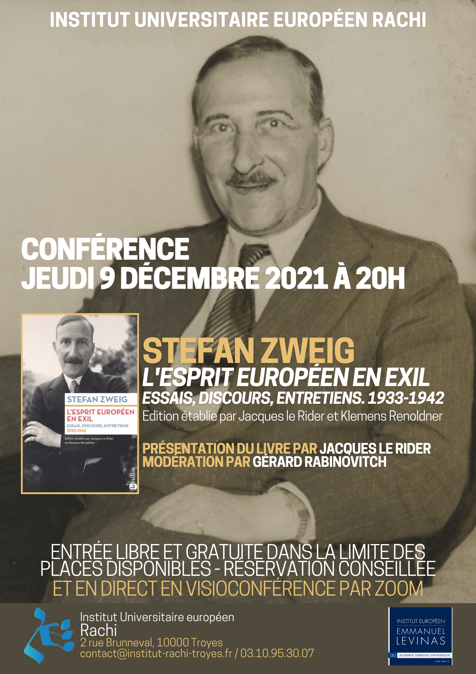 Jeudi 9 décembre 2021 à 20h Conférence de Jacques Le Rider