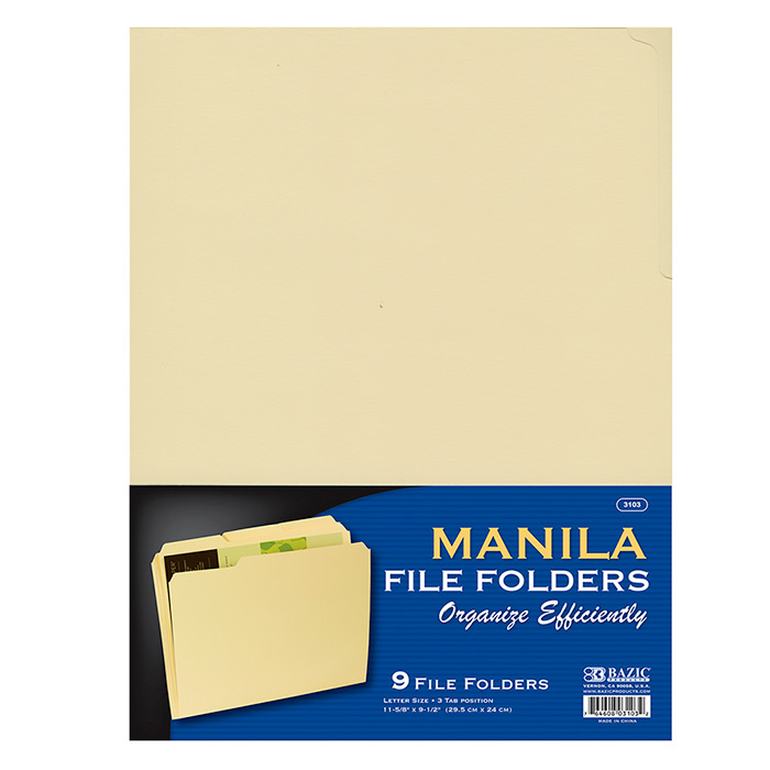 1/3 Cut Letter Size Manila File Folder (9/Pack) InStock Supplies