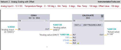 PLC Ladder Logic for Sensor Scaling with Offset | Instrumentation Tools