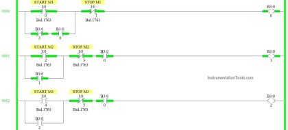PLC Programming for 3 Motors control in Ladder logic