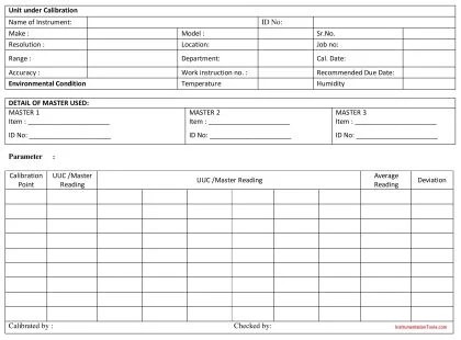 Sample Raw DataSheet for Pressure Calibration - Inst Tools
