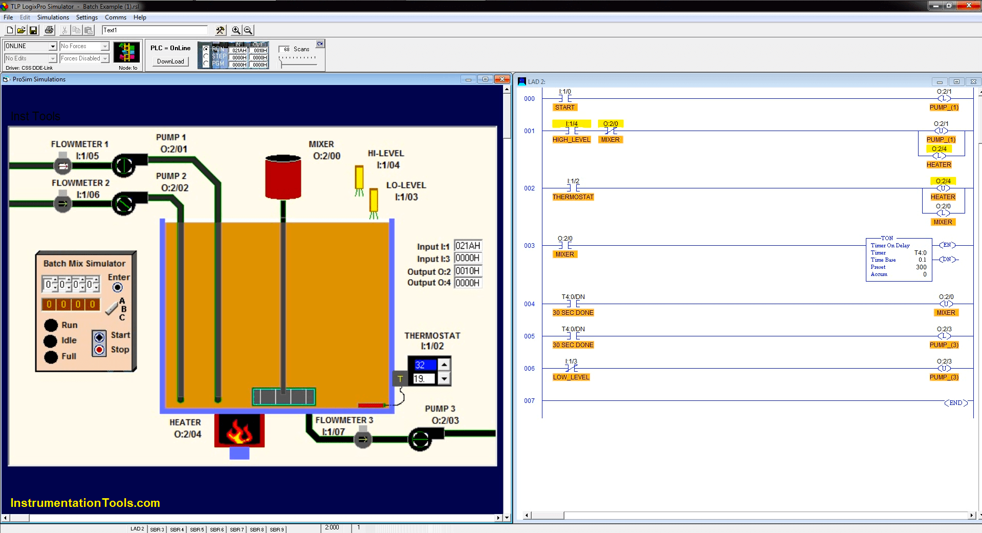 Batch Simulator PLC Example Program using LogixPro Simulator