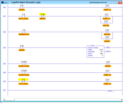 Batch Simulator PLC Example Program using LogixPro Simulator