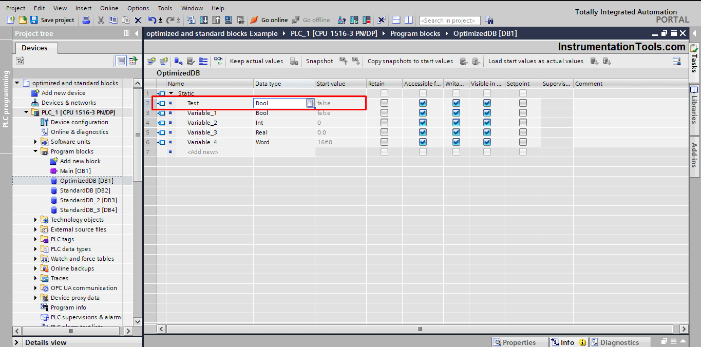 Tia Portal Optimized and Standard Data Block Access