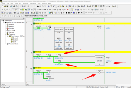 Design a Water Pump PLC Program using CX-Programmer