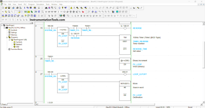 Electric Motor Forward Reverse with Repeat Cycle PLC Logic
