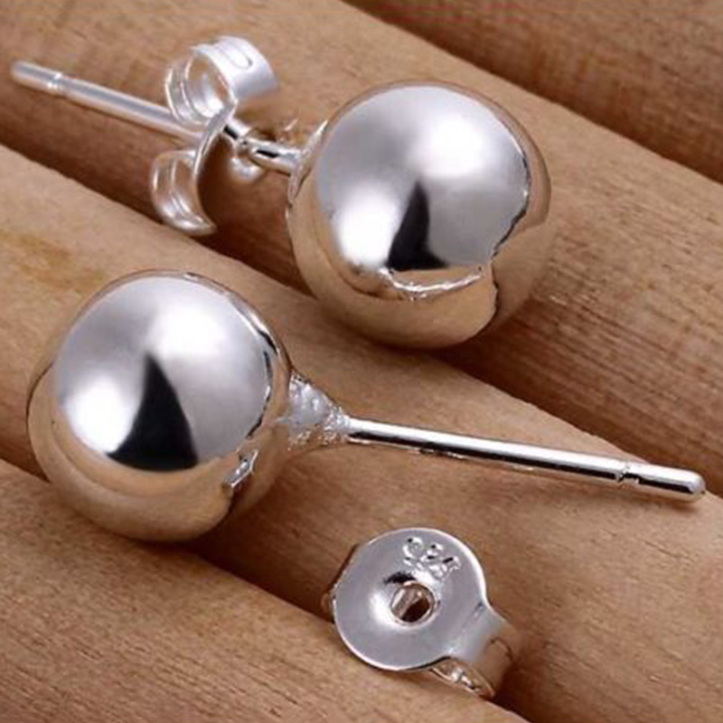 1 Pair Genuine Sterling Silver Ball Bead Studs Earrings Round Stud