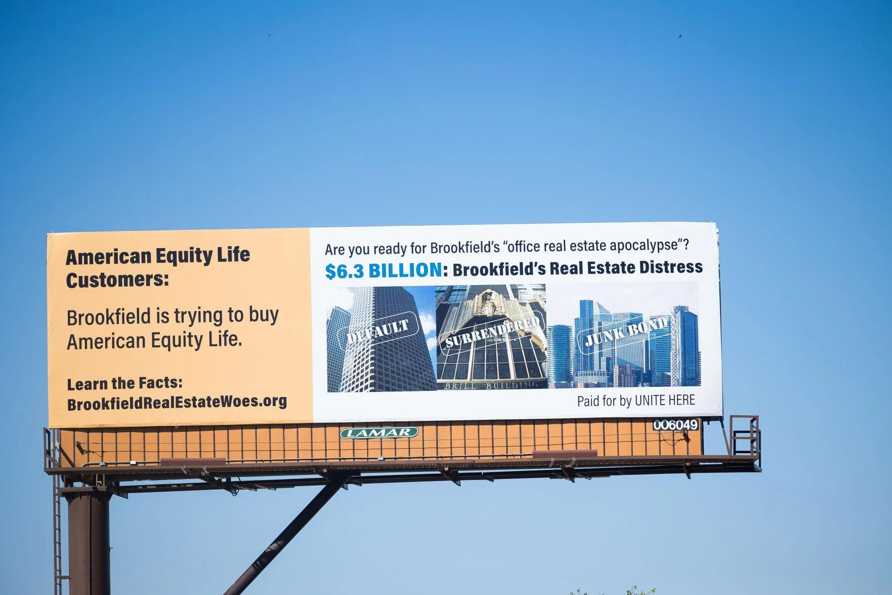 Unite Here sends message to Iowa regulators with Brookfield billboard