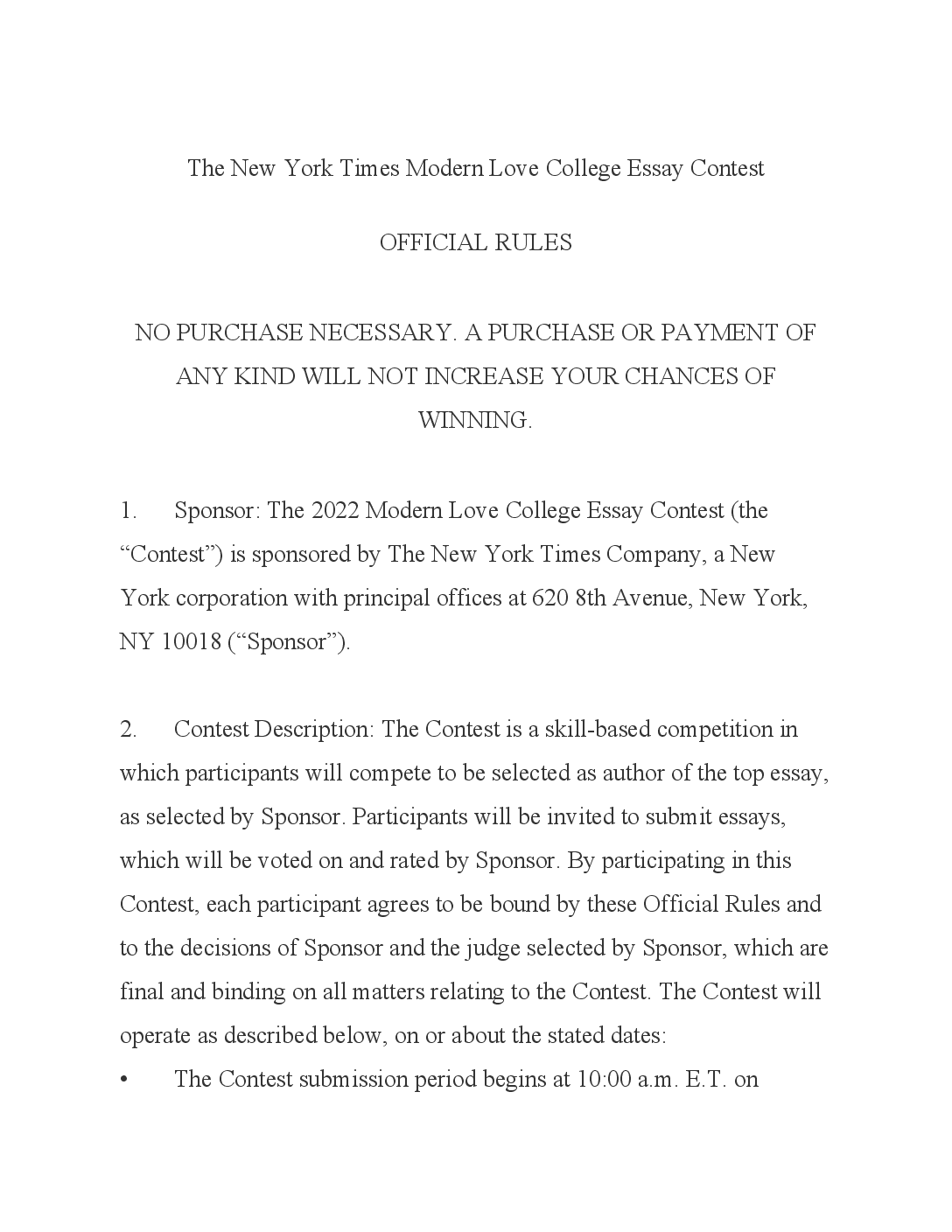 Official Rules: 2022 Modern Love College Essay Contest - The New York Times