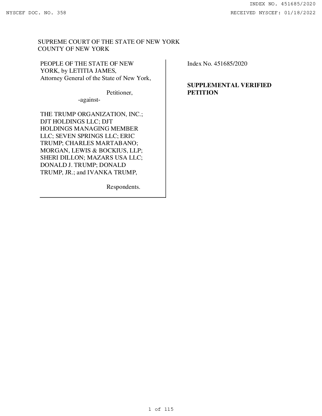 N.Y. Attorney General Outlines Pattern of Possible Fraud at Trump