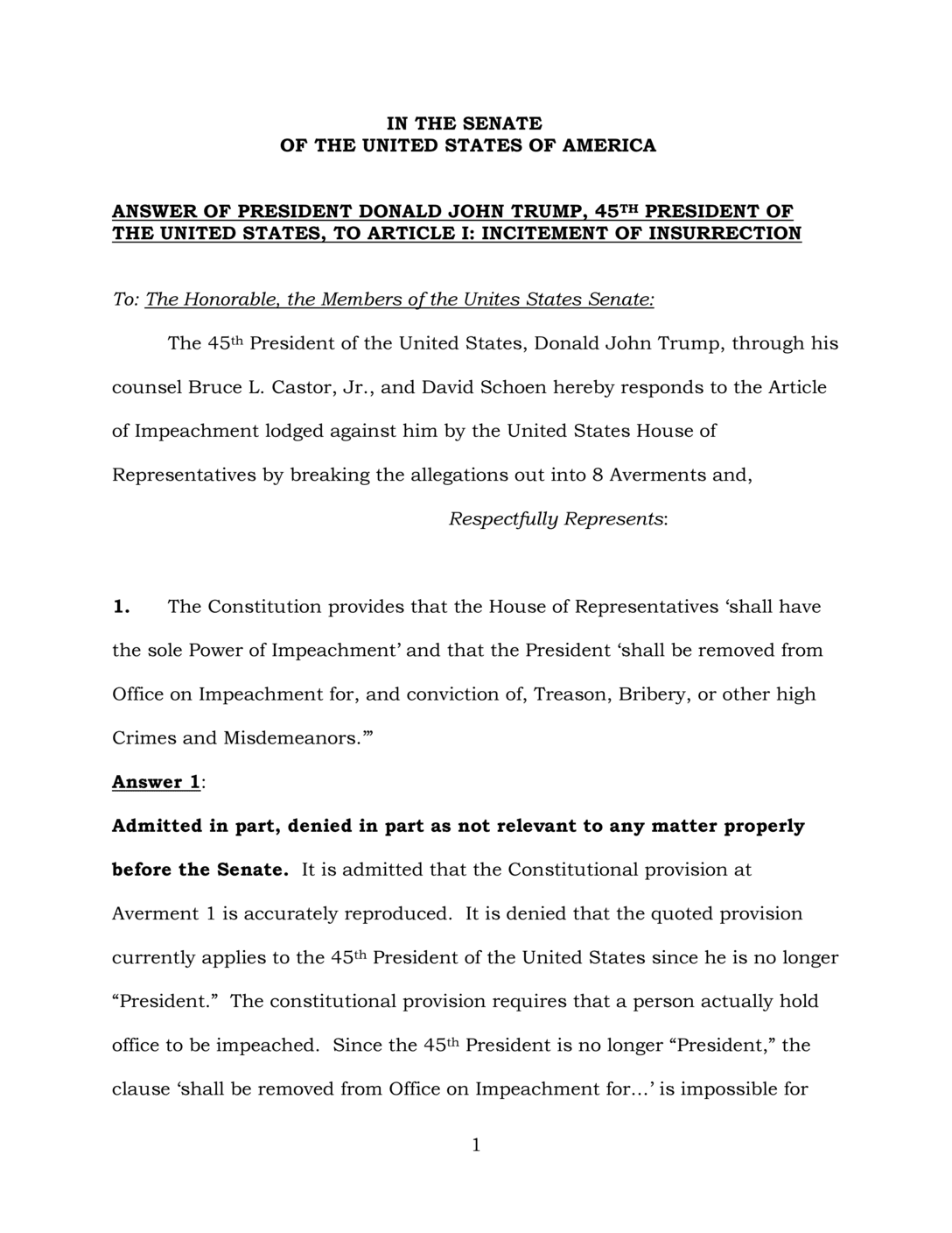 Trump’s Defense Team on Impeachment Charge Read the Brief The New