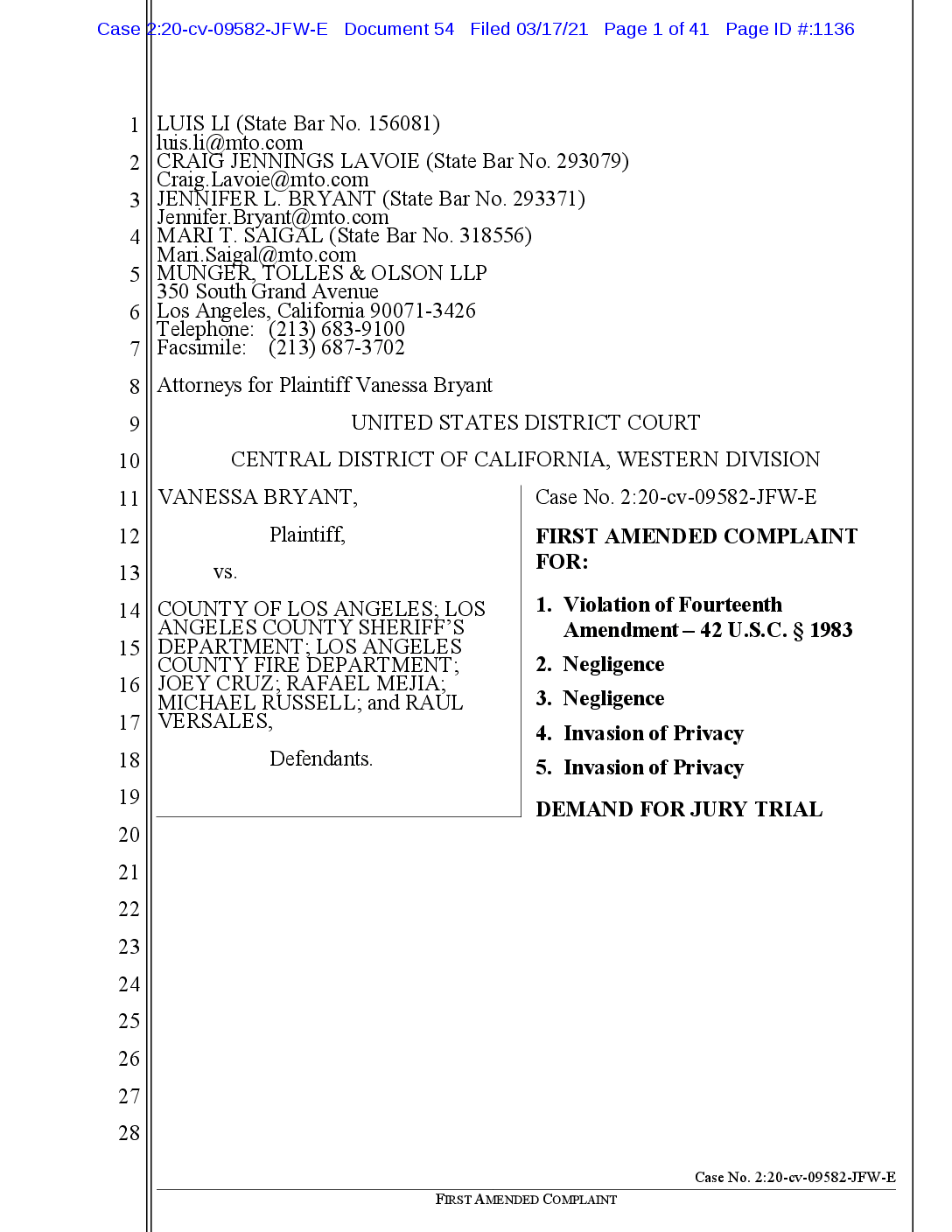 Read Vanessa Bryant’s Lawsuit - The New York Times