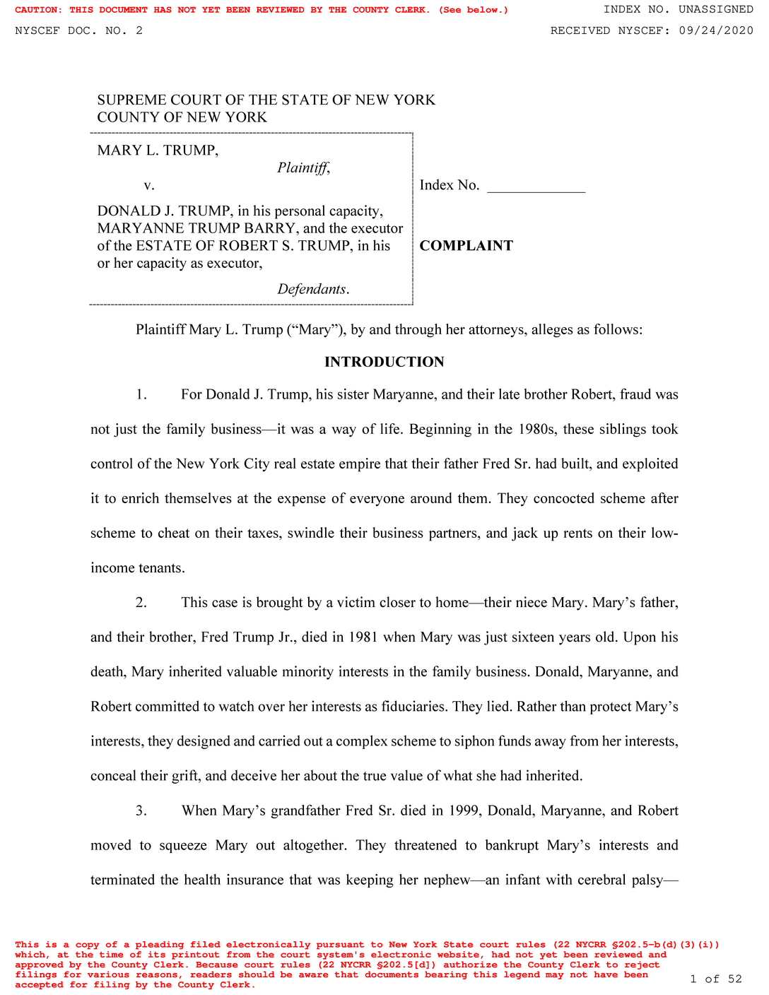 Read Mary Trump’s Lawsuit The New York Times
