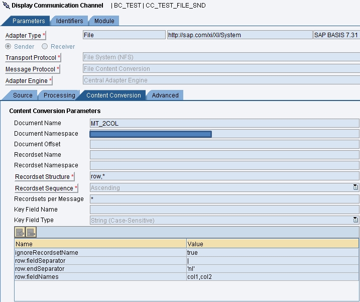File Adapter Sender Content Conversion to Convert CSV file to XML