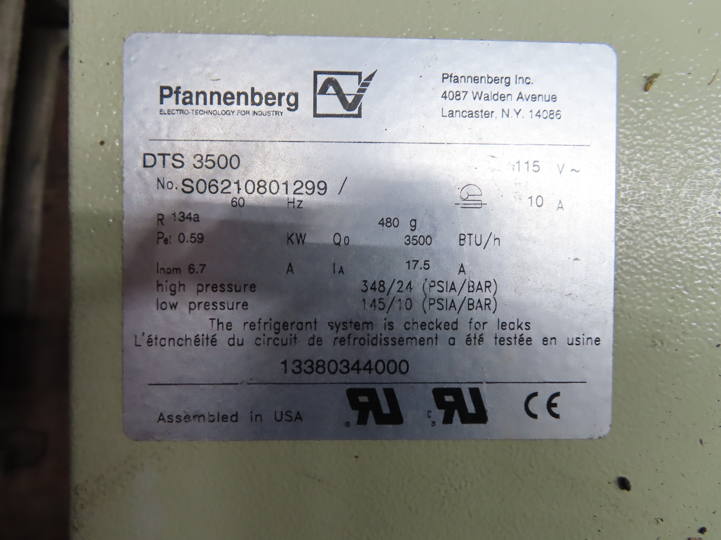 PFANNENBERG AIR CONDITIONER DTS 3500 13380344000 10A 115V 3500BTU 1YEAR