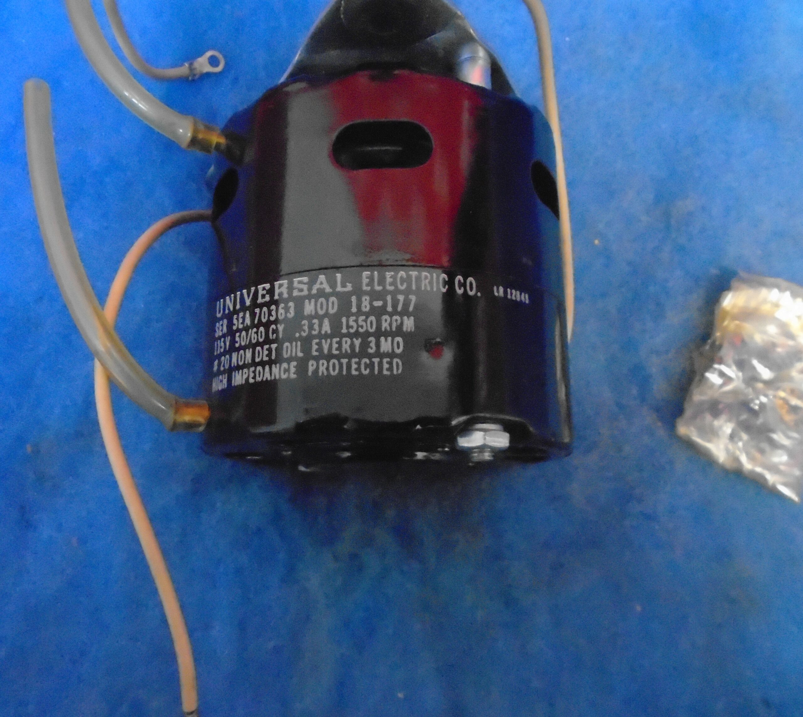 UNIVERSAL ELECTRIC MOTOR LR12645 115V, 5060HZ, 1550RPM .22A/.33A 1 Y