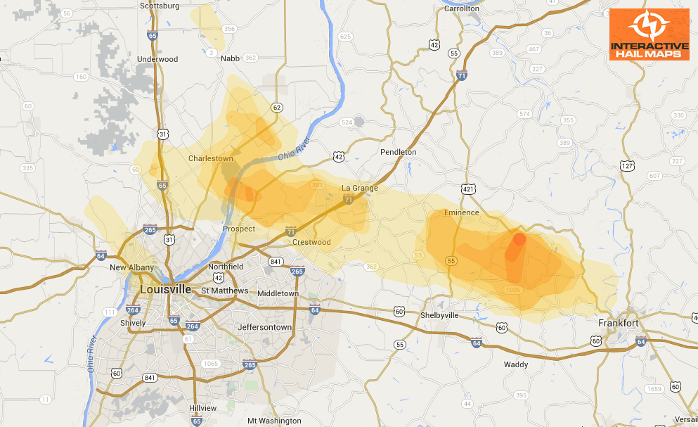 Hail Map Northern Suburbs of Louisville, KY July 24, 2012 Interactive
