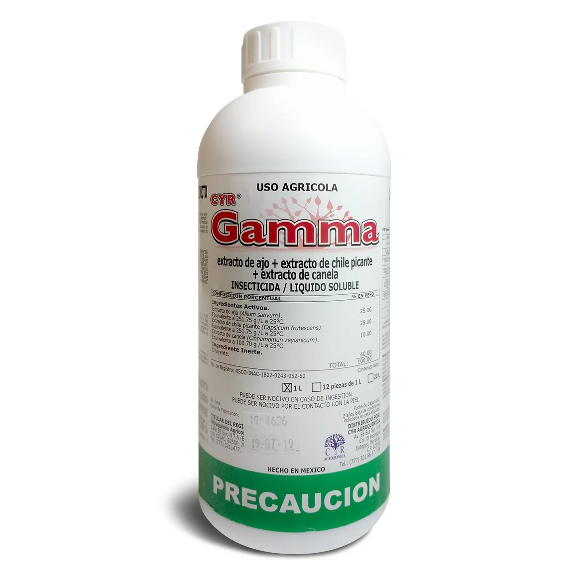 Gamma 1 Litro Insecticida botánico Extractos de ajo + chile