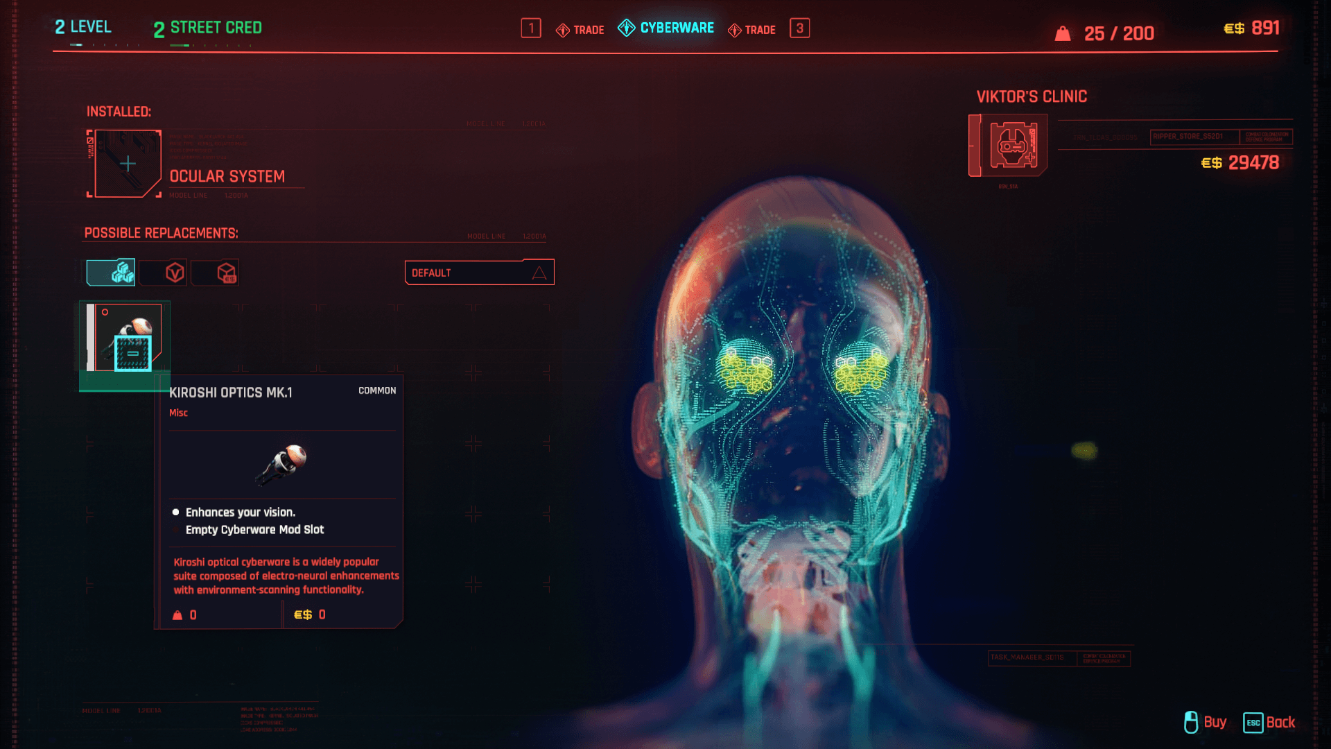 Ocular system Cyberpunk 2077 Interface In Game