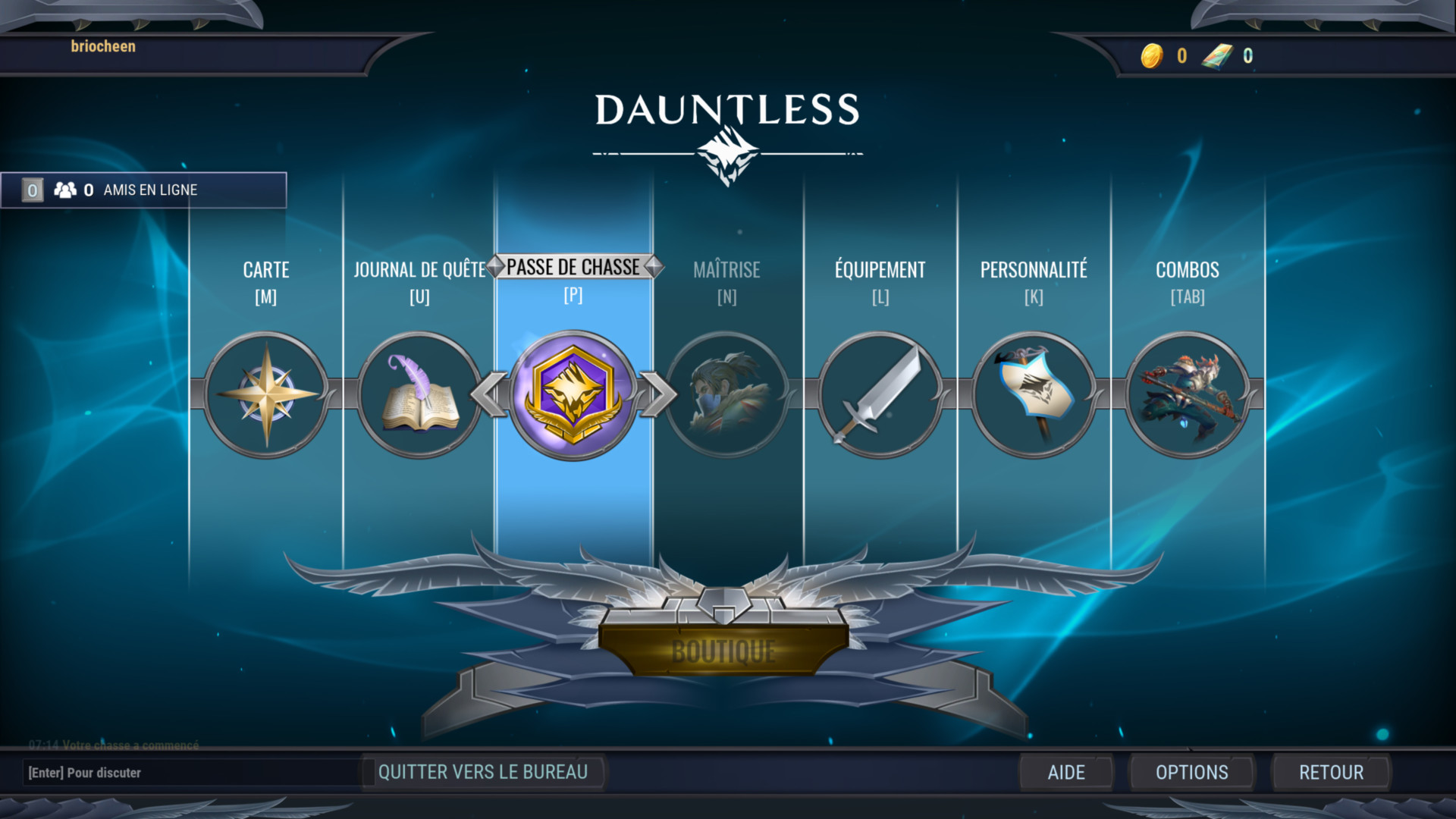 Main menu Dauntless Interface In Game