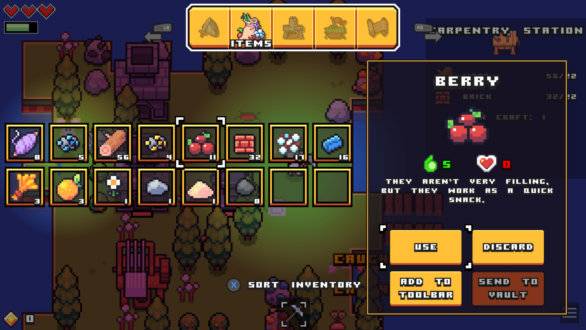 Use items Forager Interface In Game