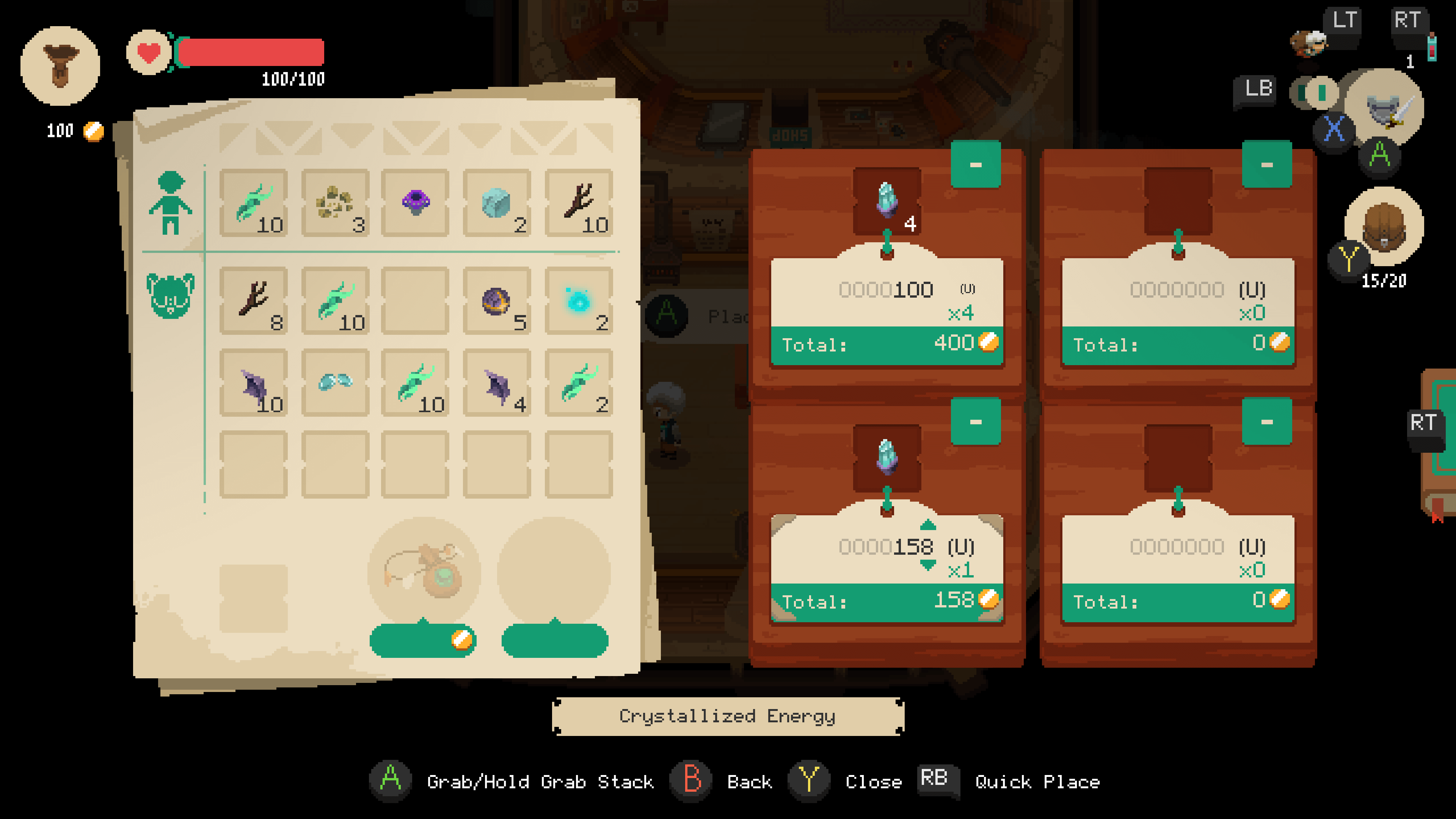 Selling items Moonlighter Interface In Game