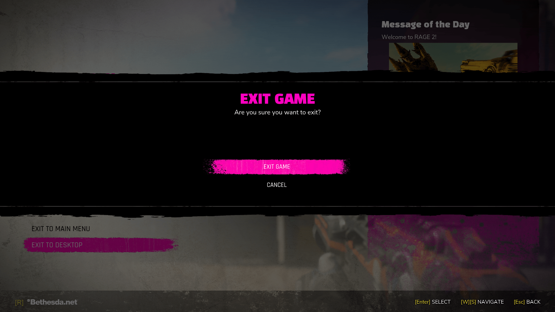 Exit game Rage 2 Interface In Game