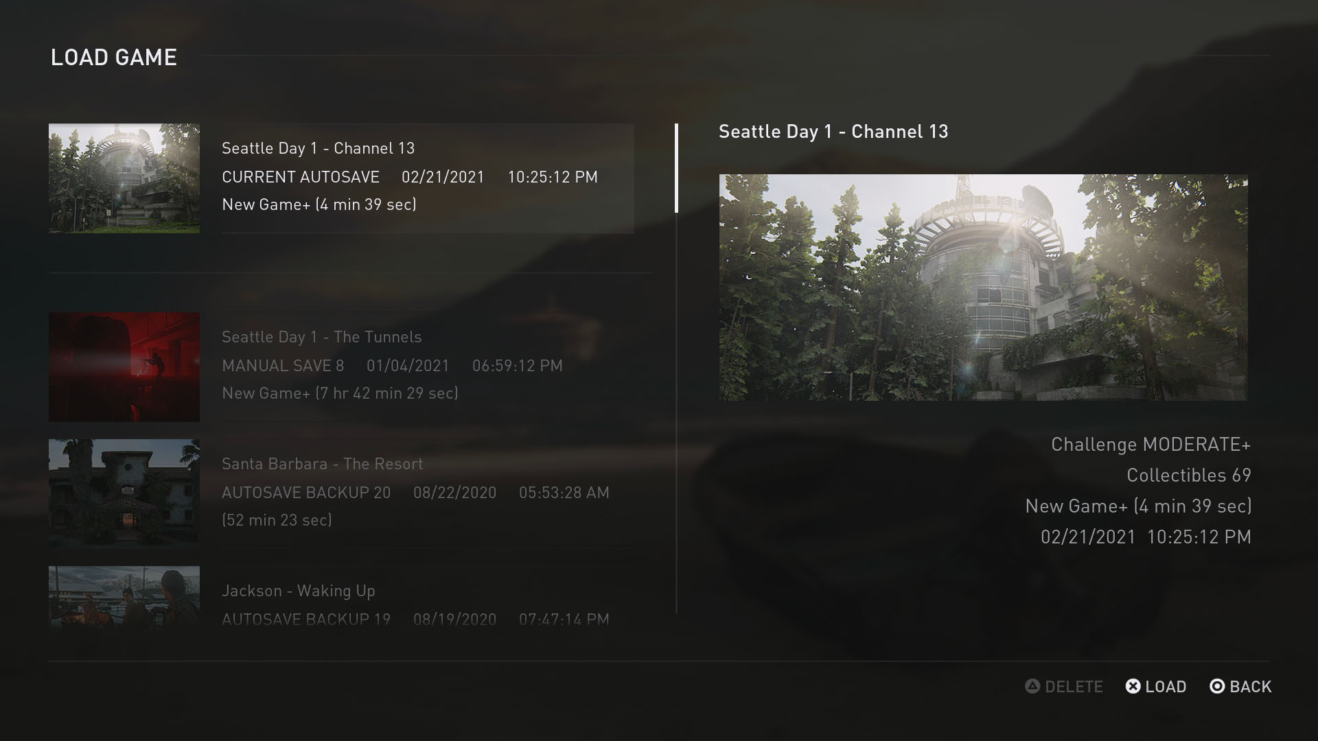 Game Load Menu The Last of Us Part II Interface In Game