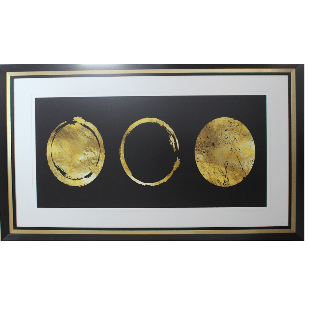Gold Abstract Circles Art Framed Print 1500 mm x 900 mm Interglass