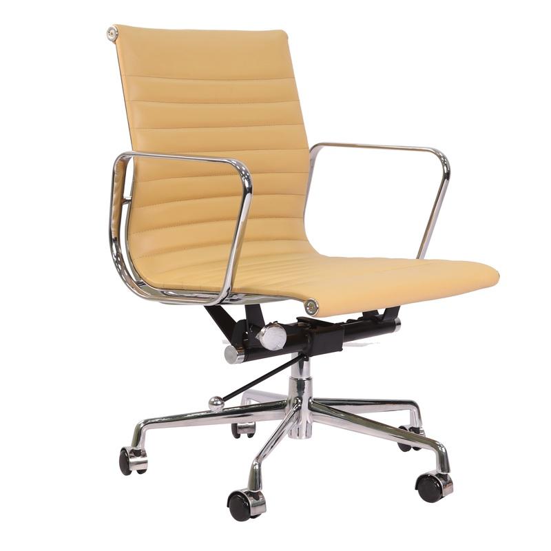 Classic Thin Pad Office Chair Camel Leather Low back Interionic