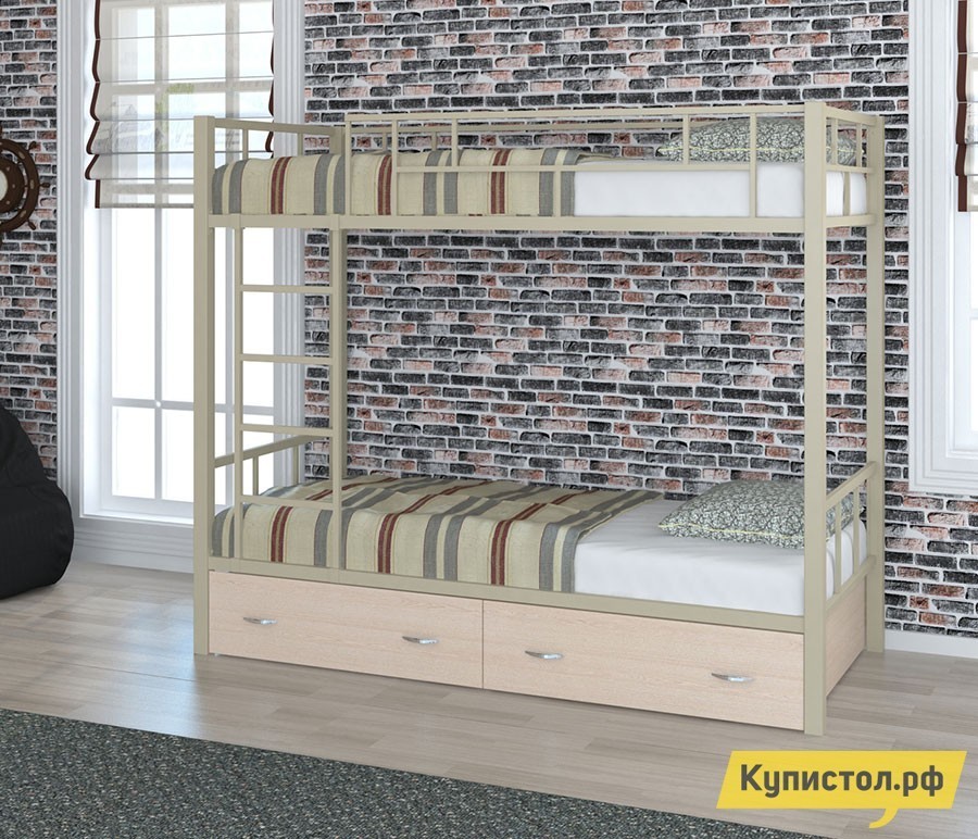 Кровать МФ 4 Сезона Валенсия с ящиками Слоновая кость, Дуб