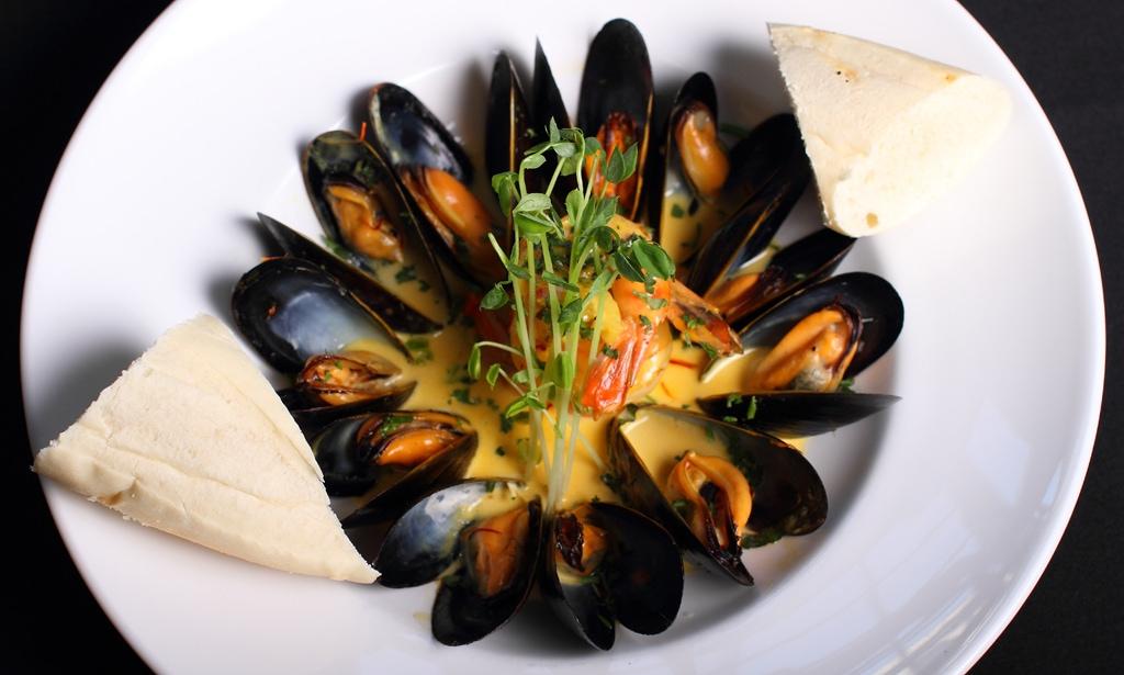 Saffron Cream Mussels & Prawns Intermezzo Restaurant