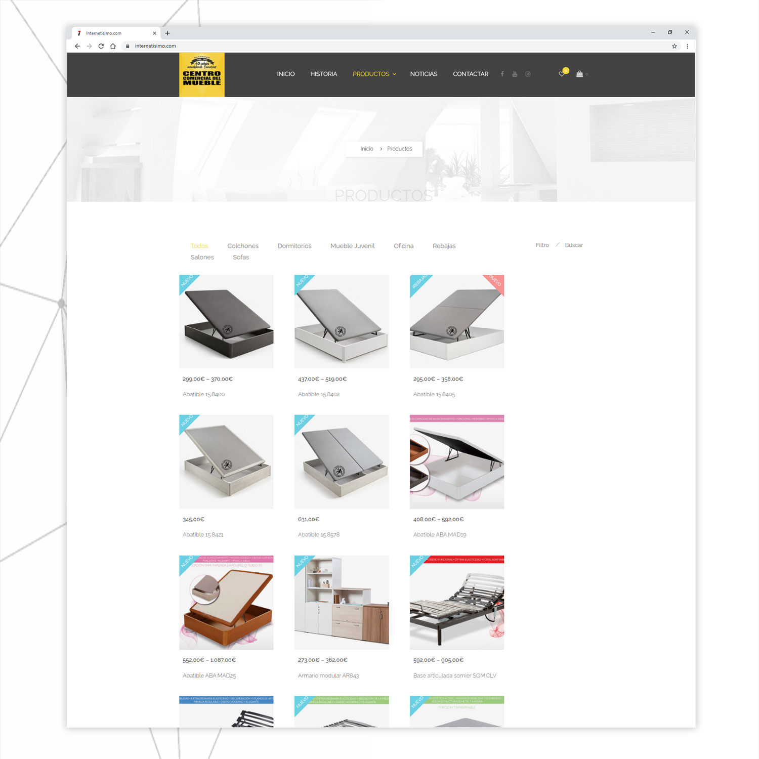  para tienda de muebles y decoración Diseño y programación de