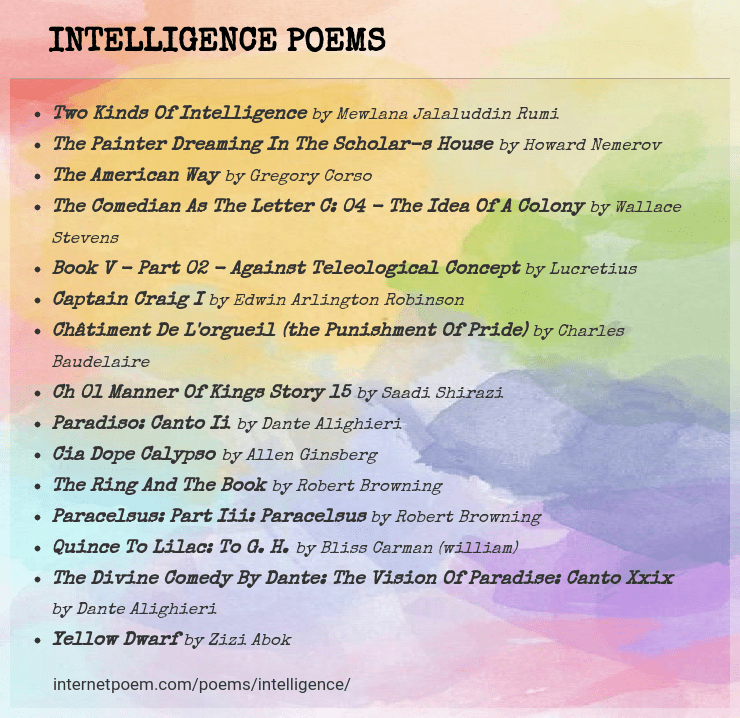 Intelligence Poems