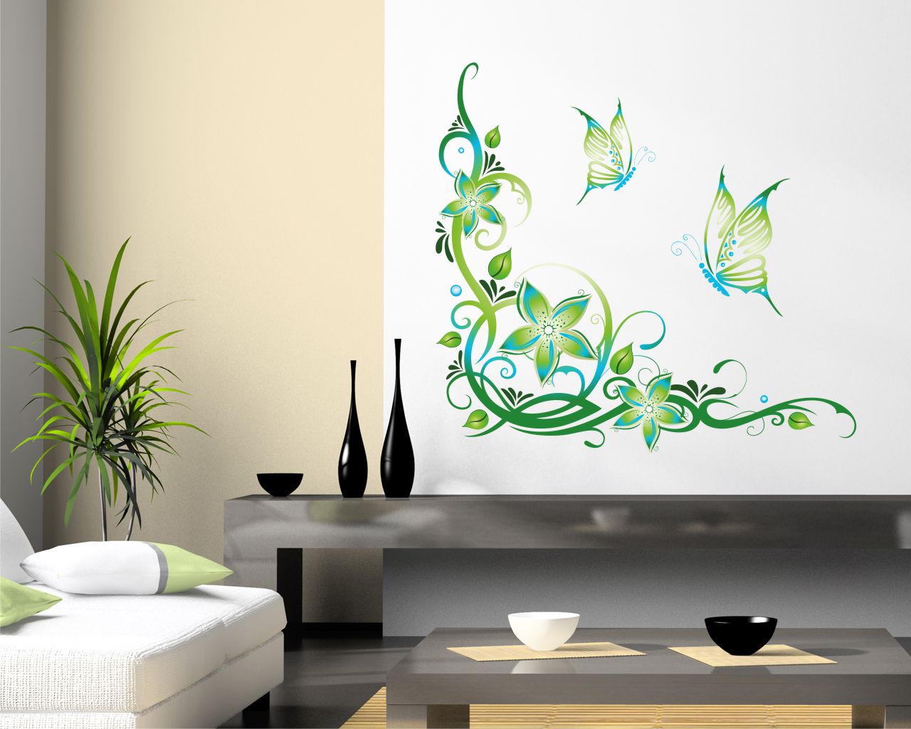 FARFALLE TRA DECORI FLOREALI Animali Adesivo murale
