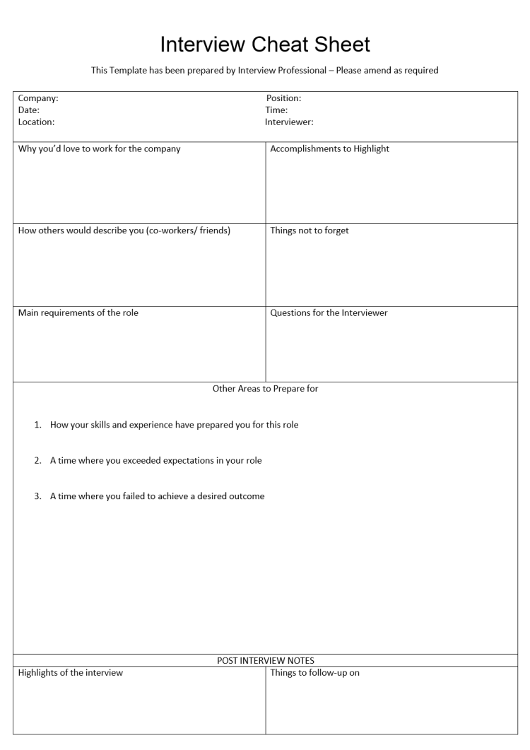 Preview Simplified Interview Cheat Sheet Template 4 Interview