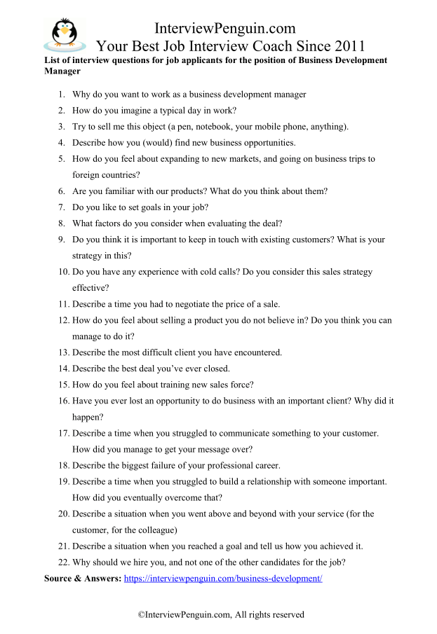 Top 25 Business Development Manager Interview Questions & Answers