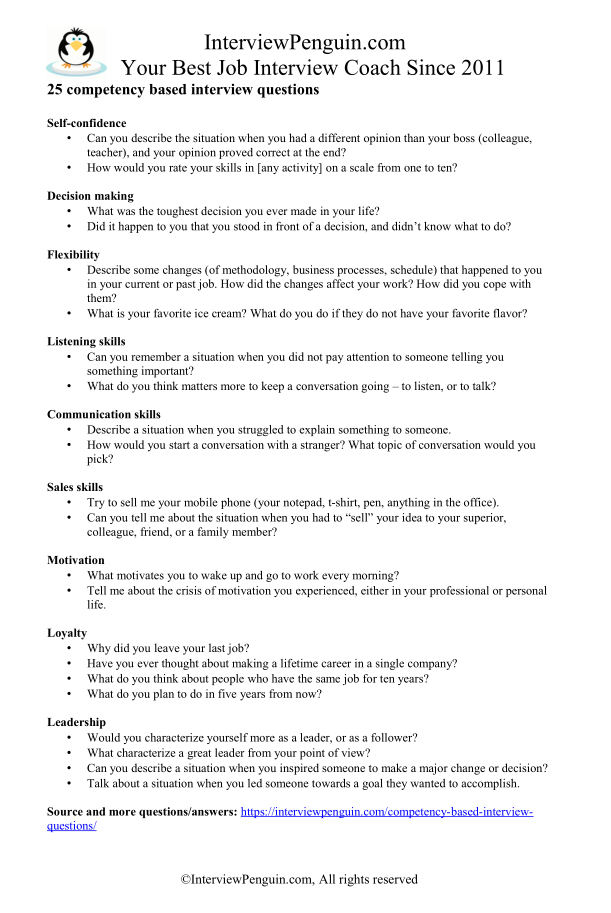 29 Competency Based Interview Questions for 2019