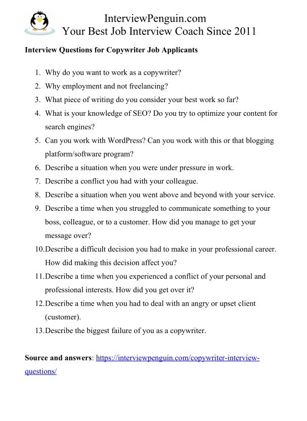 Top 18 Copywriter Interview Questions & Answers [2021 Edition]