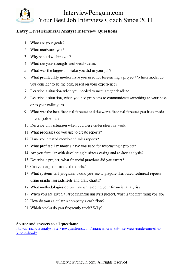 TOP 9 Entry Level Financial Analyst Interview Questions in 2020