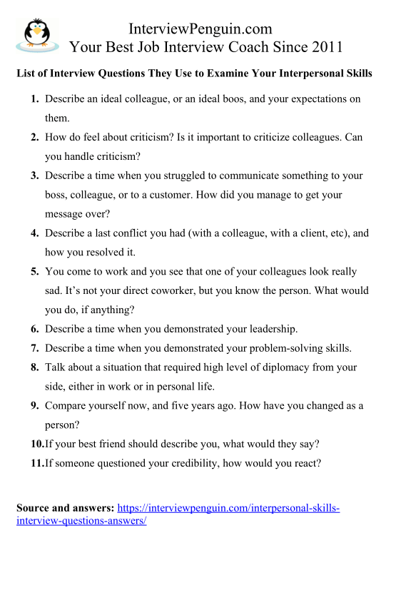 10 Great Interpersonal Skills Interview Questions & Answers