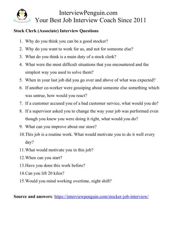 TOP 12 Stocker (Stock Clerk) Interview Questions & Answers for 2020