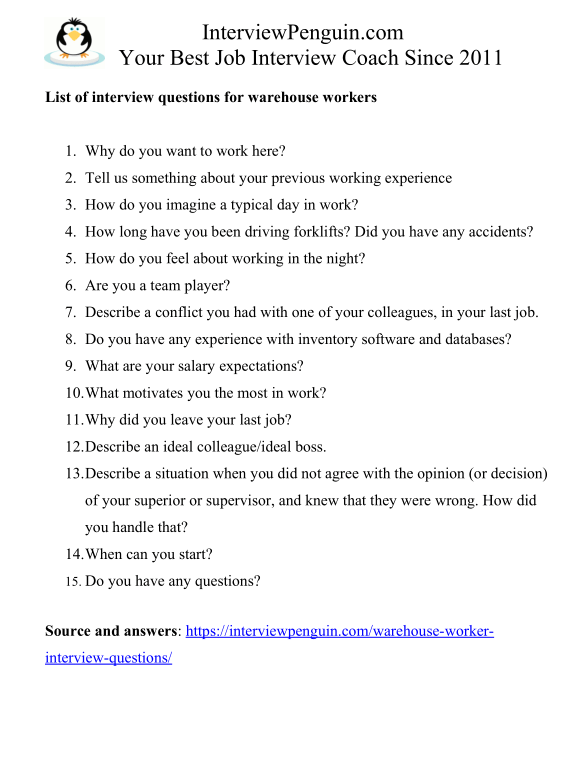 15 Most Common Warehouse Interview Questions & Answers