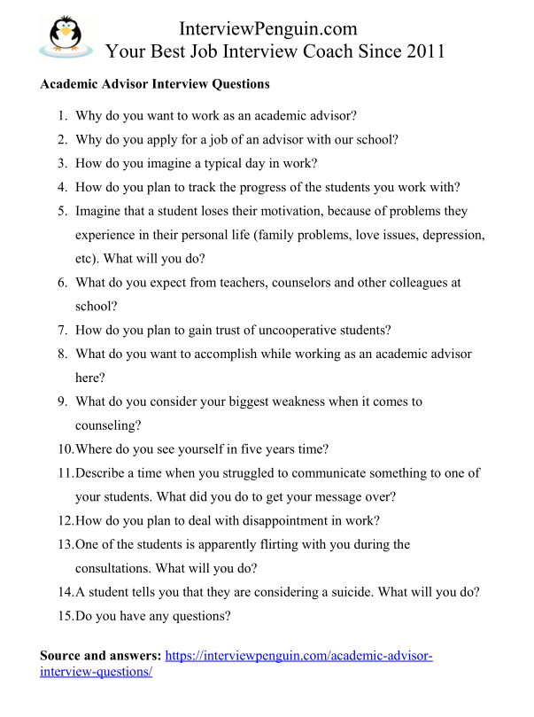 TOP 15 Academic Advisor Interview Questions & Answers