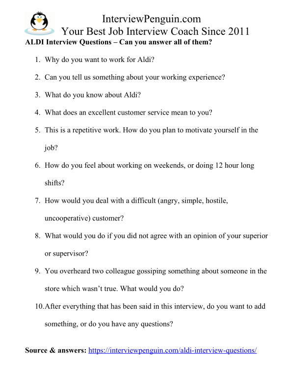 Top 10 Aldi Interview Questions & Answers for 2020