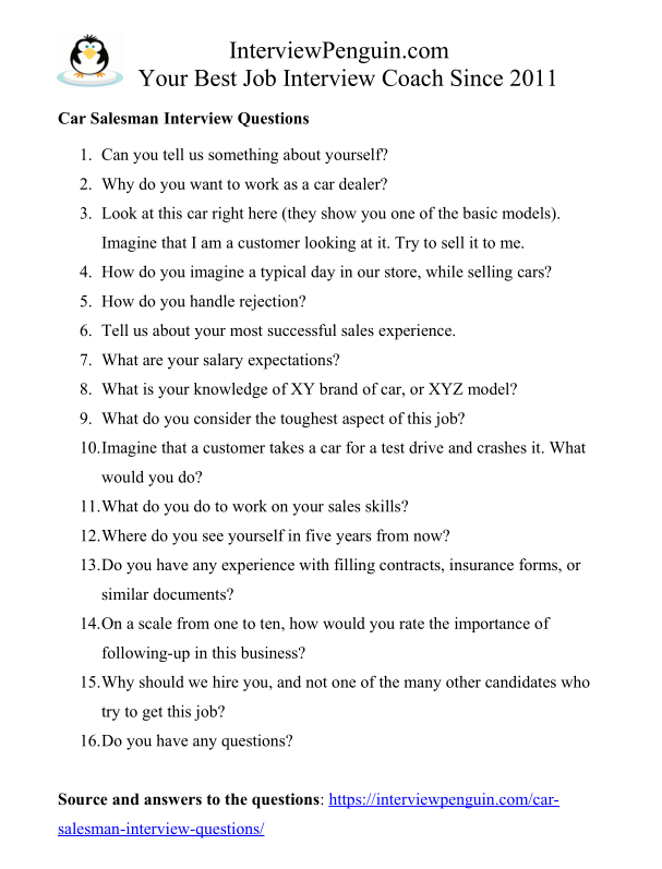 Top 16 Car Salesman Interview Questions and Answers